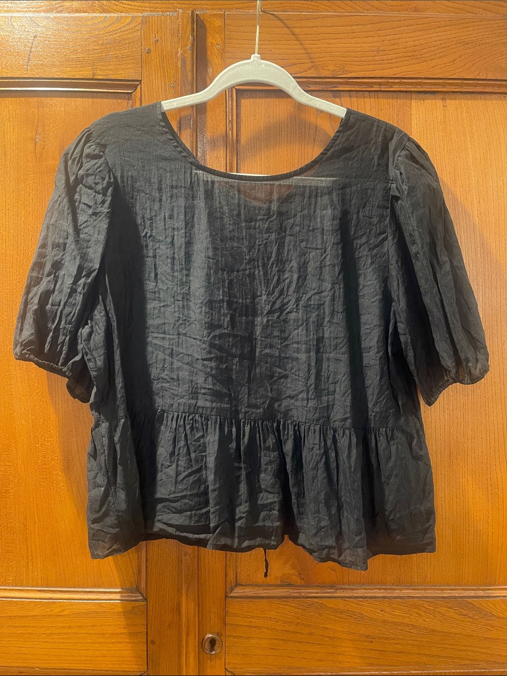 AEO Peplum Puff-Sleeve Tie Back Top